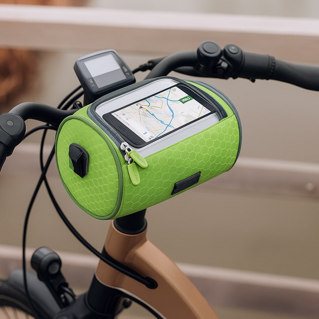 Geantă impermeabilă pentru ghidonul bicicletei, suport pentru telefon cu ecran tactil, spațiu de depozitare