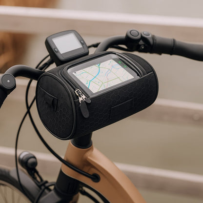 Geantă impermeabilă pentru ghidonul bicicletei, suport pentru telefon cu ecran tactil, spațiu de depozitare