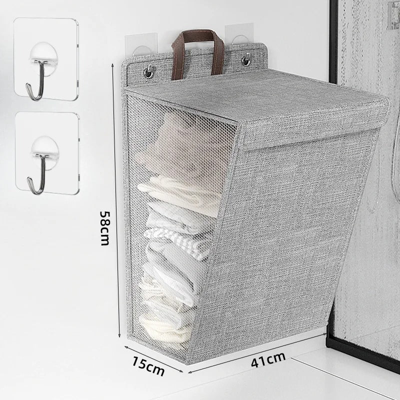 Wallora | Cesto de Roupa Adesivo Dobrável | Organizador e Cesto de Roupa Montado na Parede