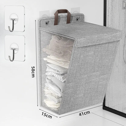 Wallora | Cesto de Roupa Adesivo Dobrável | Organizador e Cesto de Roupa Montado na Parede