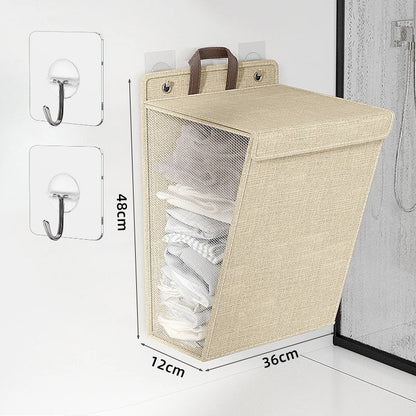 Wallora | Cesto de Roupa Adesivo Dobrável | Organizador e Cesto de Roupa Montado na Parede