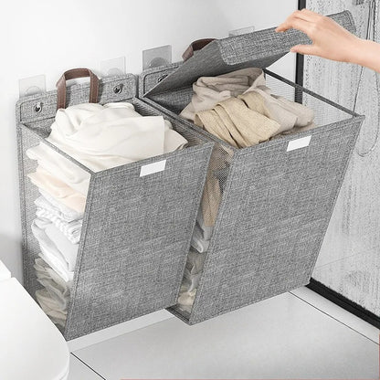 Wallora | Cesto de Roupa Adesivo Dobrável | Organizador e Cesto de Roupa Montado na Parede