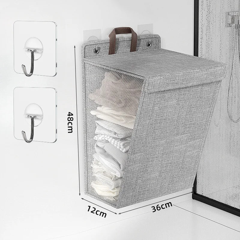 Wallora | Cesto de Roupa Adesivo Dobrável | Organizador e Cesto de Roupa Montado na Parede