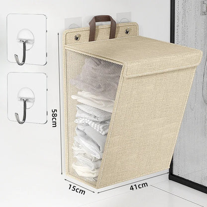 Wallora | Cesto de Roupa Adesivo Dobrável | Organizador e Cesto de Roupa Montado na Parede