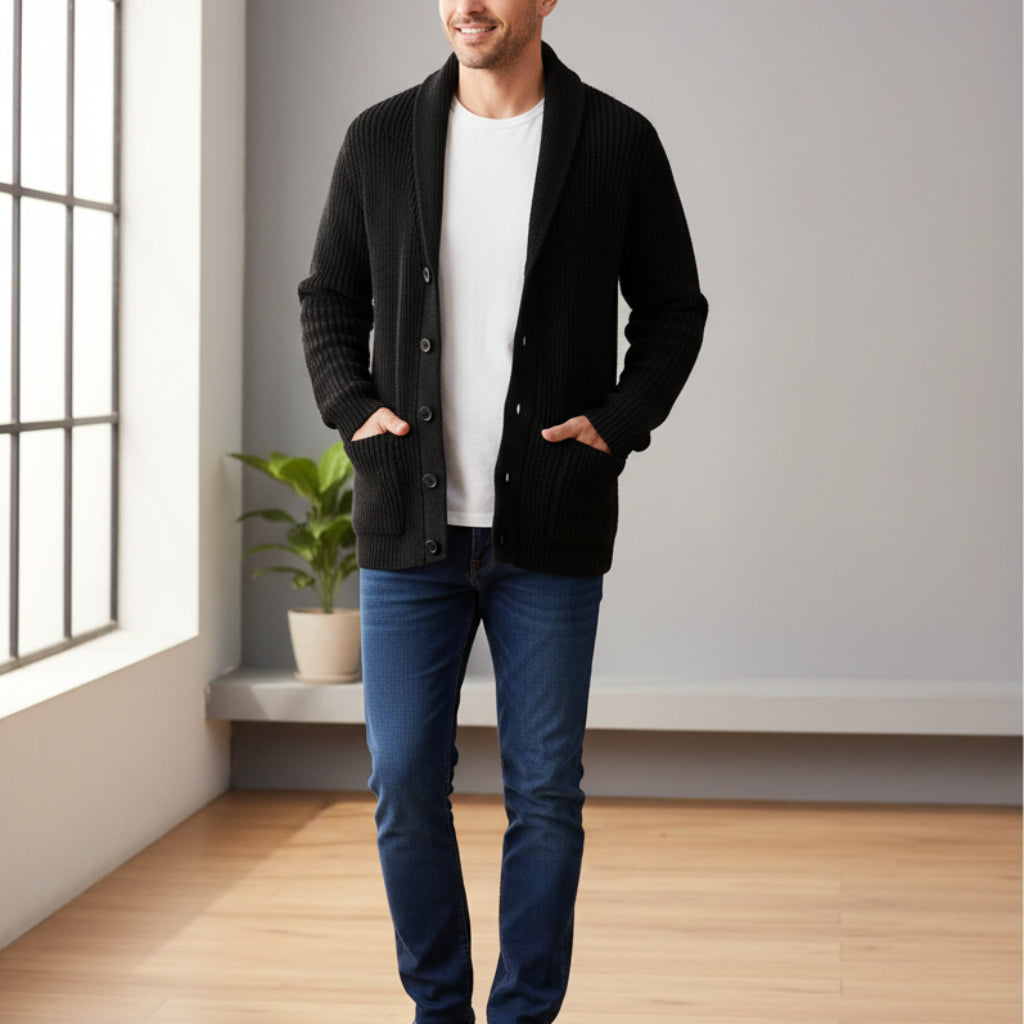 Men's Knitted Cardigan Shawl Collar | Layering - Image 2