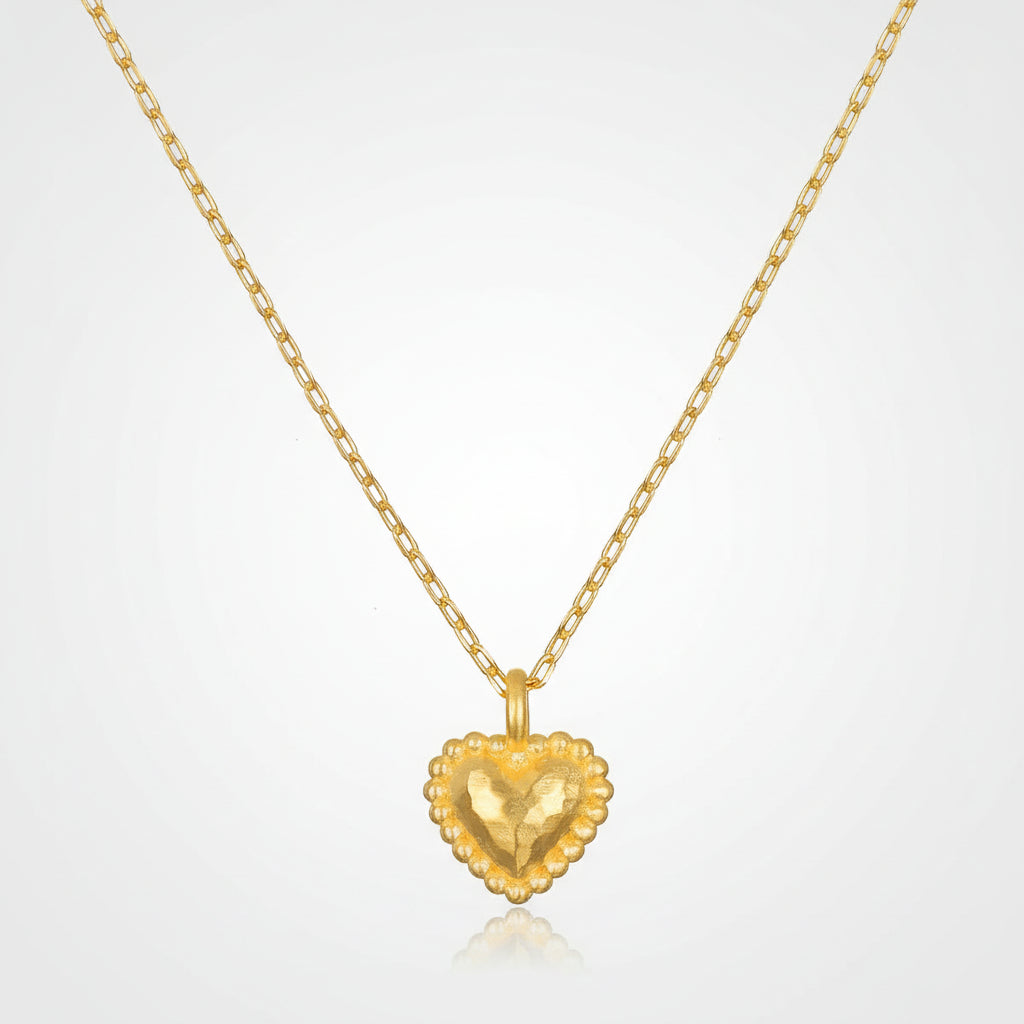 Collana Catena con Ciondolo a Cuore Martellato in Oro