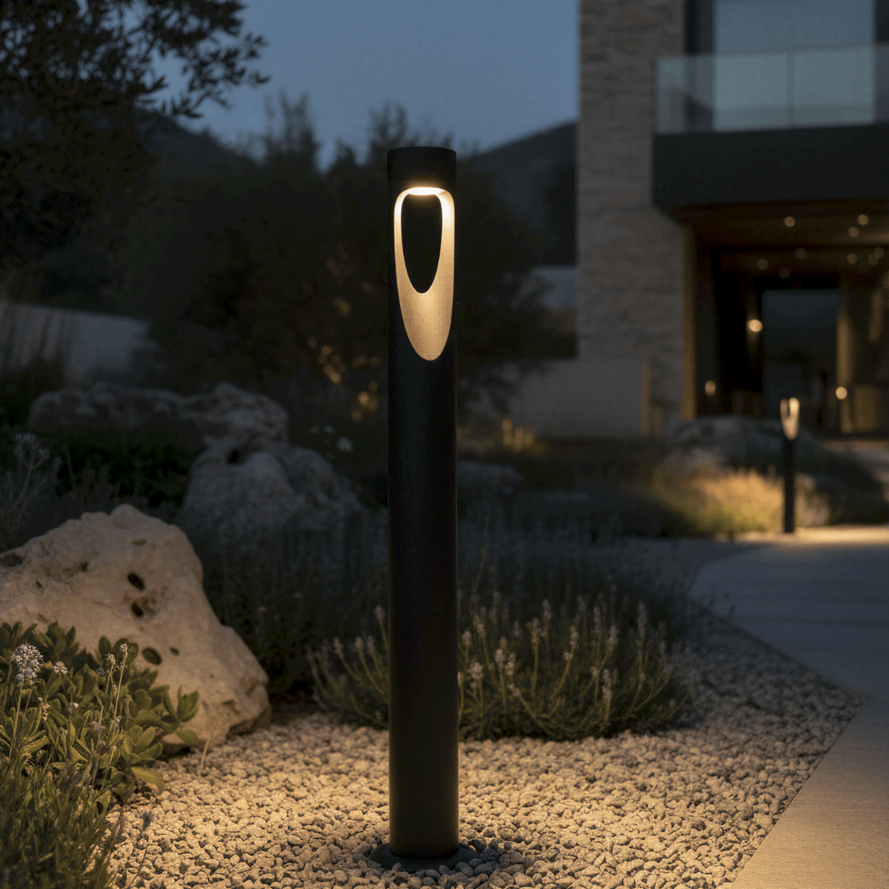 Outdoor Floor Lamp Weather Resistant LED Tall Round Base - Image 4