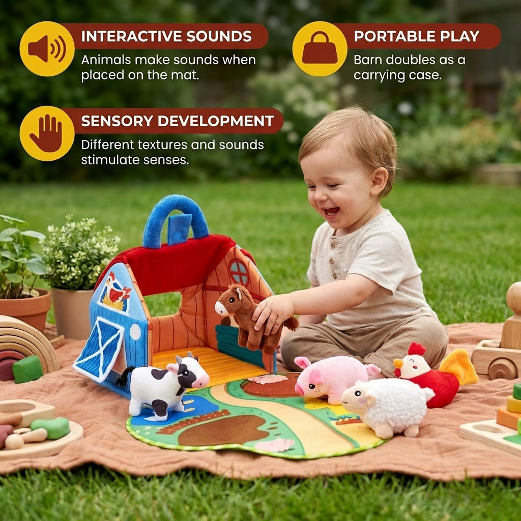 Plush Animal Toys Farm Playset Interactive Learning Fun - Image 3