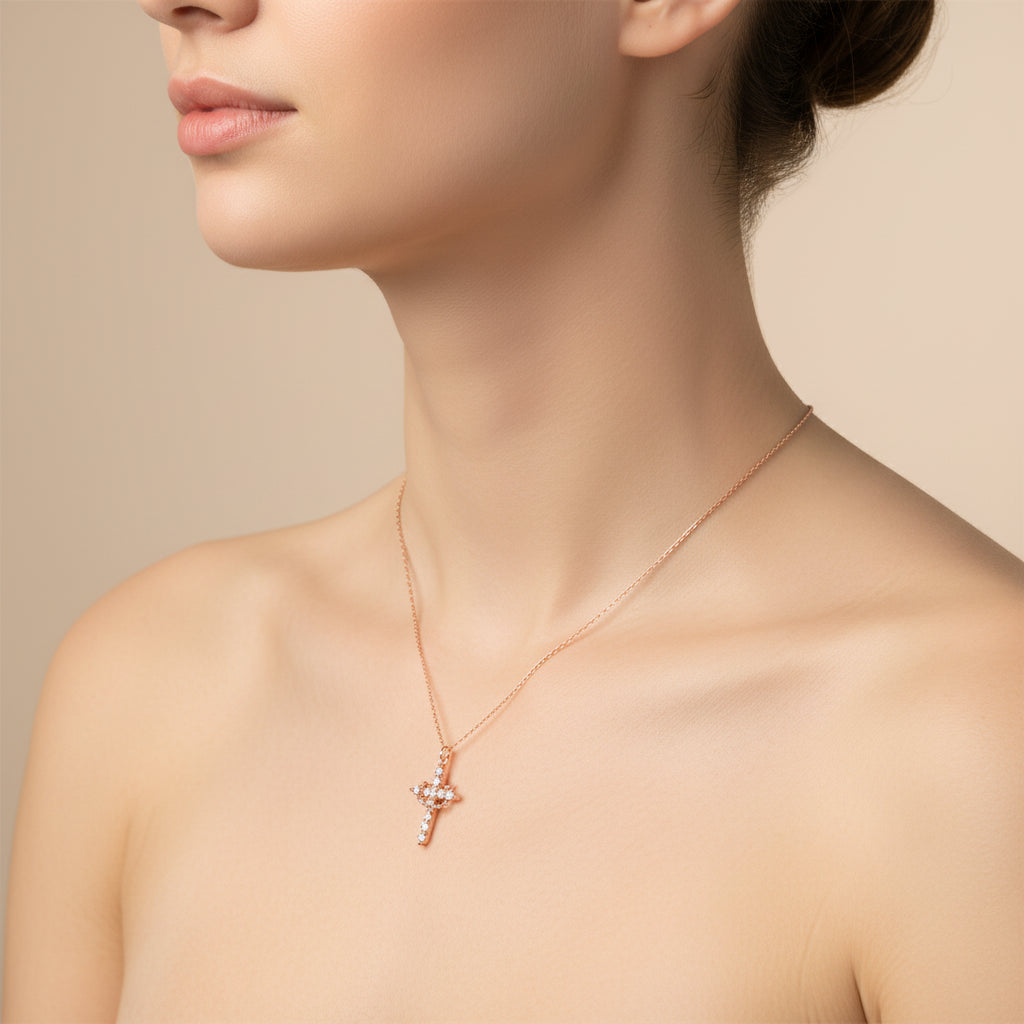 Halskette Damen Kreuz Anhänger Krone Gold Silber Schmuck
