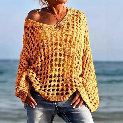 Suéter de crochet para mujer, suelto, para cubrirse, tipo pulóver para la playa