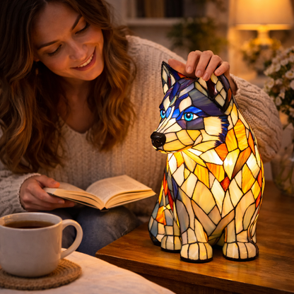 Lampa Masa LED Vitraliu Decor Caine Lumina Ambientala Dormitor