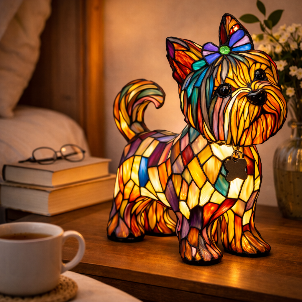Lampa Masa LED Vitraliu Decor Caine Lumina Ambientala Dormitor