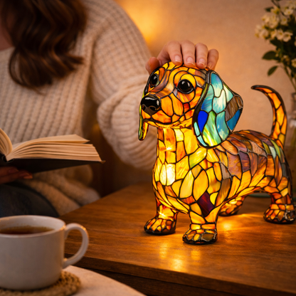 Lampa Masa LED Vitraliu Decor Caine Lumina Ambientala Dormitor