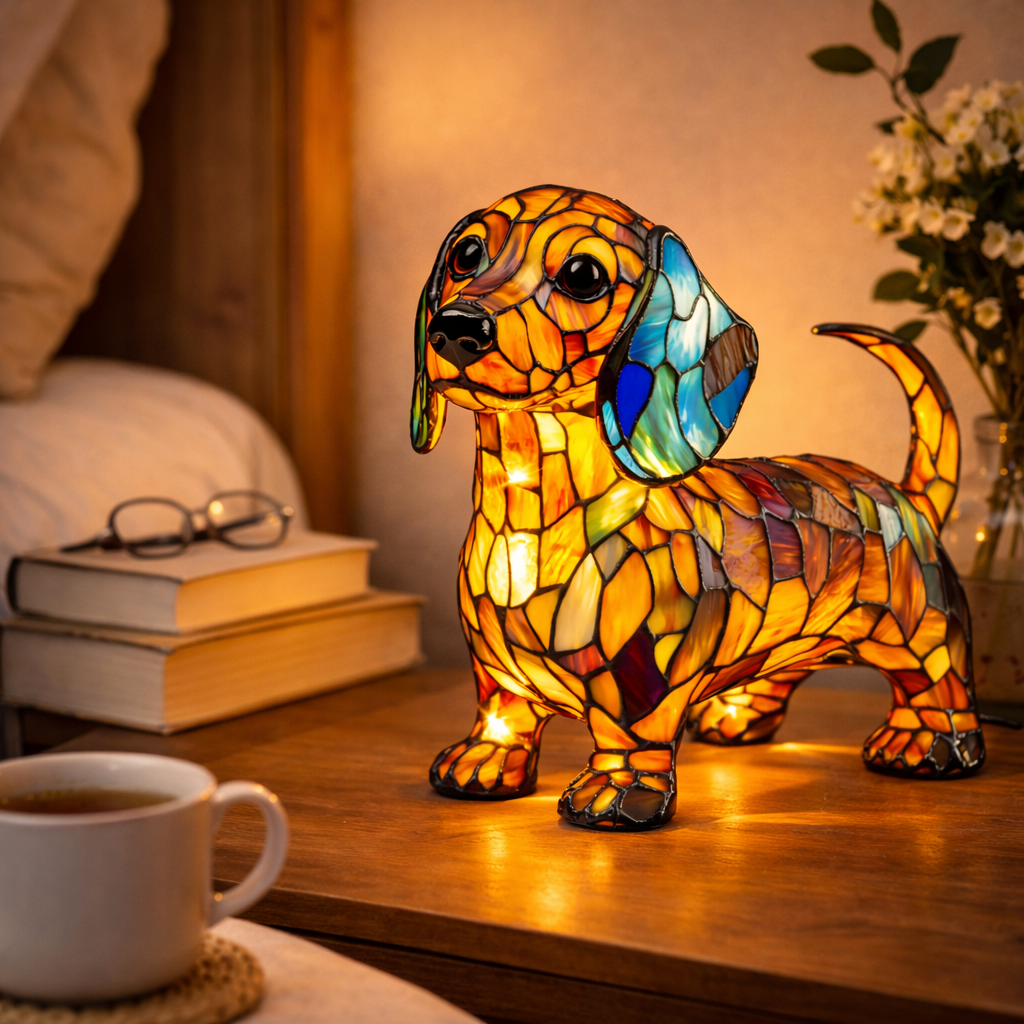 Lampa Masa LED Vitraliu Decor Caine Lumina Ambientala Dormitor
