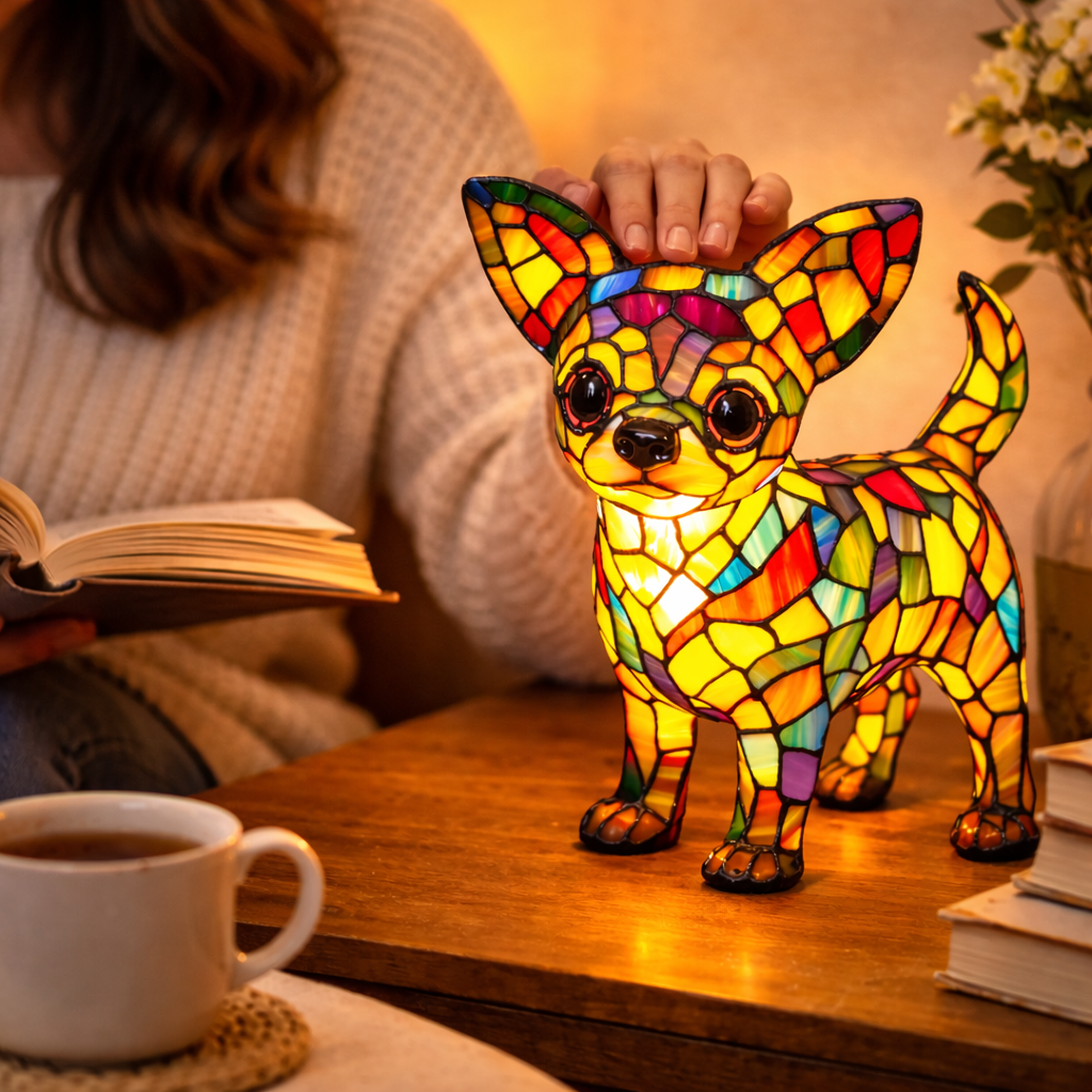 Lampa Masa LED Vitraliu Decor Caine Lumina Ambientala Dormitor