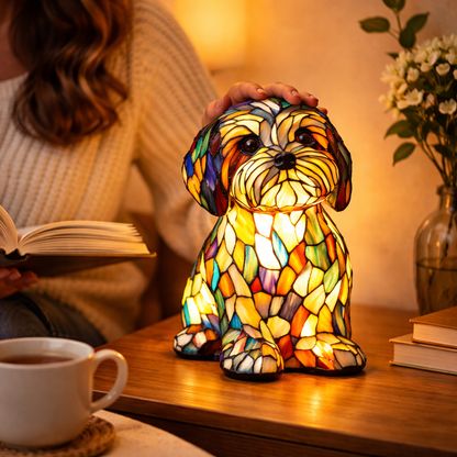 Lampa Masa LED Vitraliu Decor Caine Lumina Ambientala Dormitor