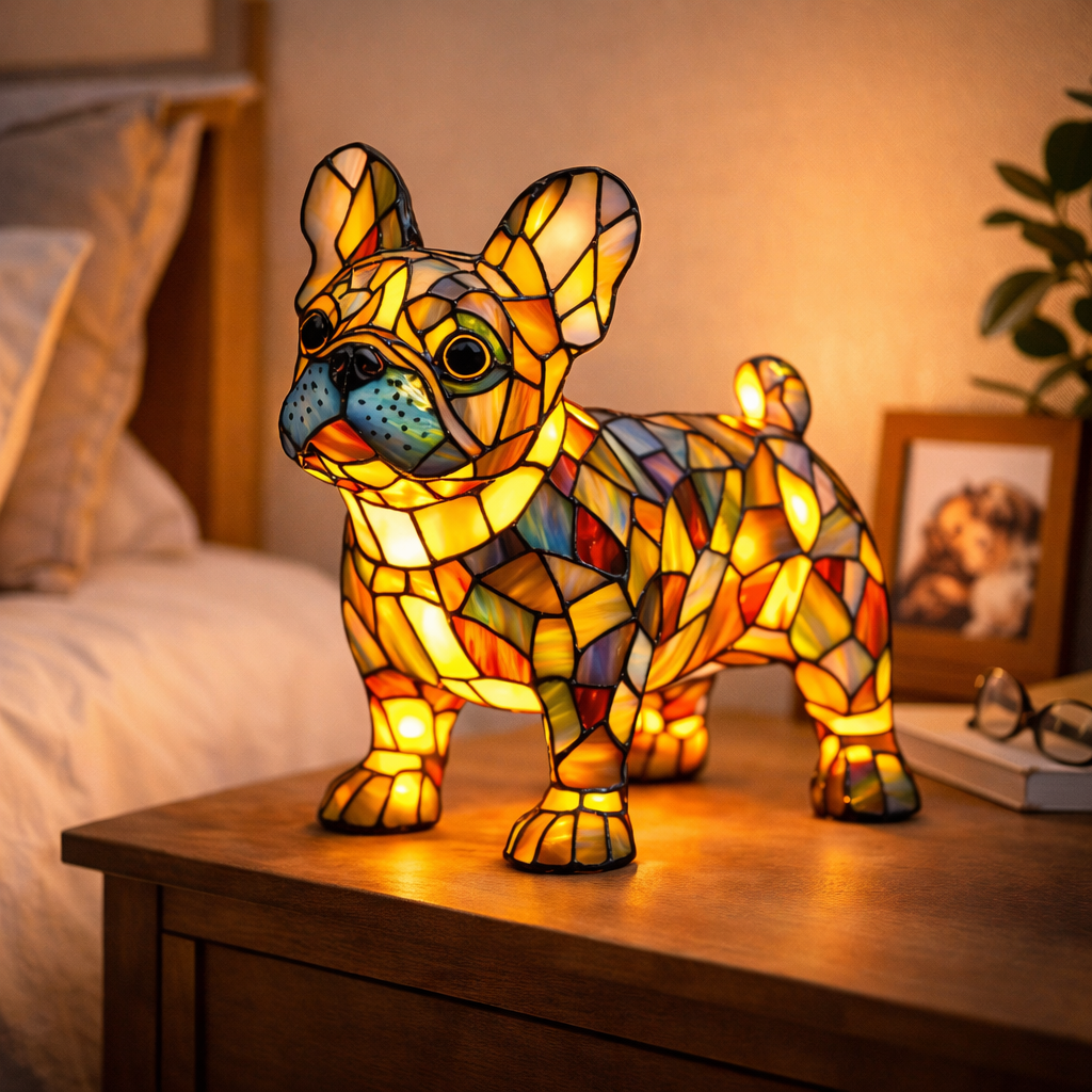 Lampa Masa LED Vitraliu Decor Caine Lumina Ambientala Dormitor