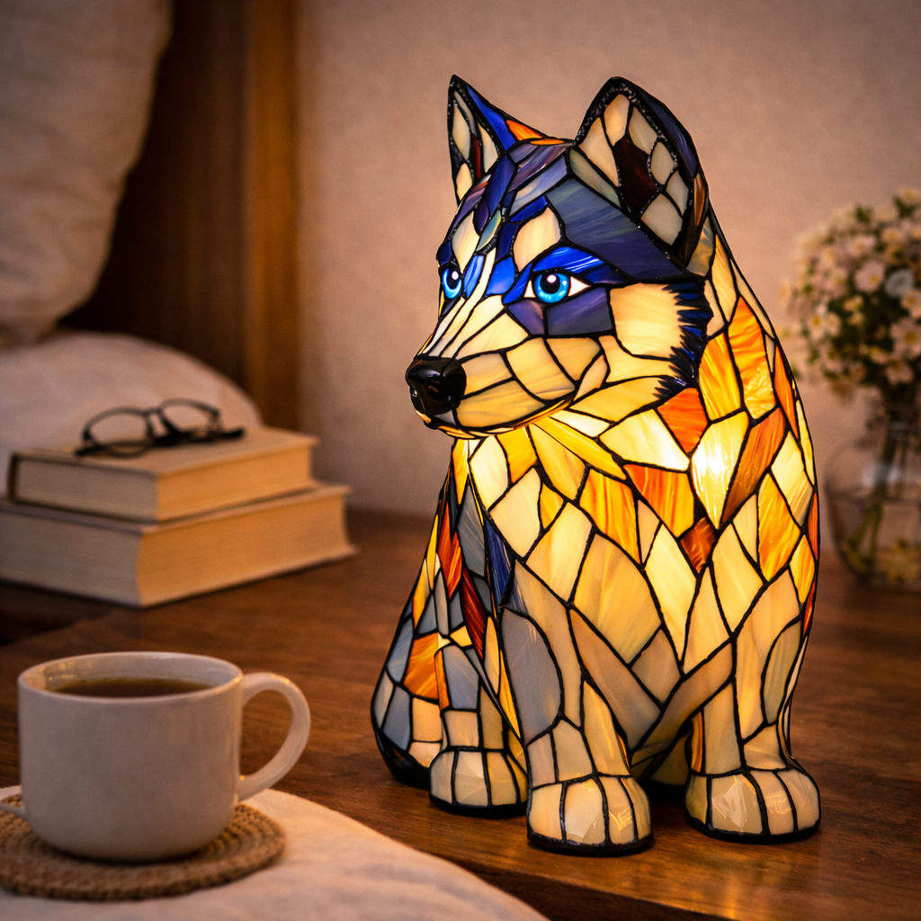 Lampa Masa LED Vitraliu Decor Caine Lumina Ambientala Dormitor