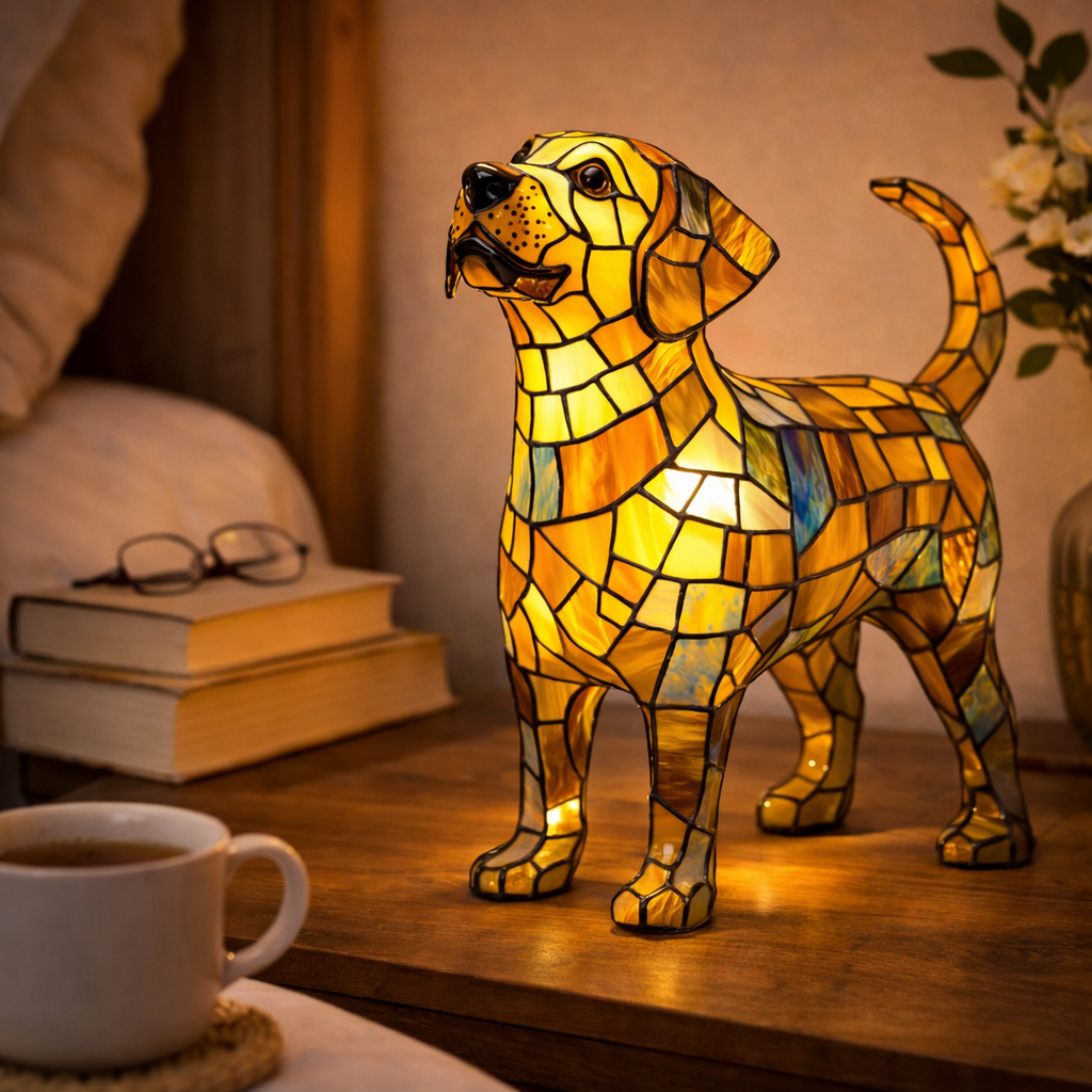 Lampa Masa LED Vitraliu Decor Caine Lumina Ambientala Dormitor