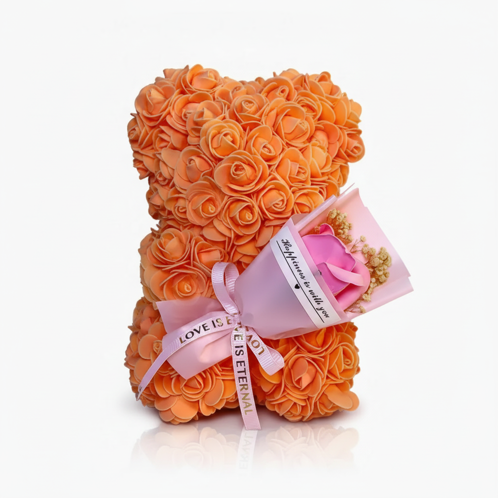 Decor de masă Ursuleț cu trandafir Floare artificială Cadou de Valentine Expunere