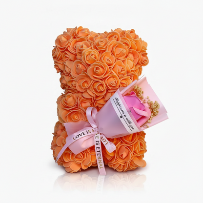 Decor de masă Ursuleț cu trandafir Floare artificială Cadou de Valentine Expunere