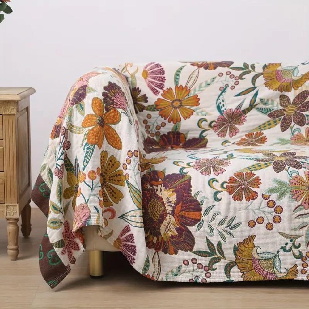 Throw Reversible Cotton Blanket Floral Design - Image 3