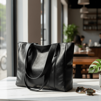 Tote Bag Faux Leather Shoulder Zip Pocket Work Handbag - Image 2