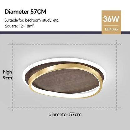Lampada da soffitto moderna a LED | Design rotondo noce e oro