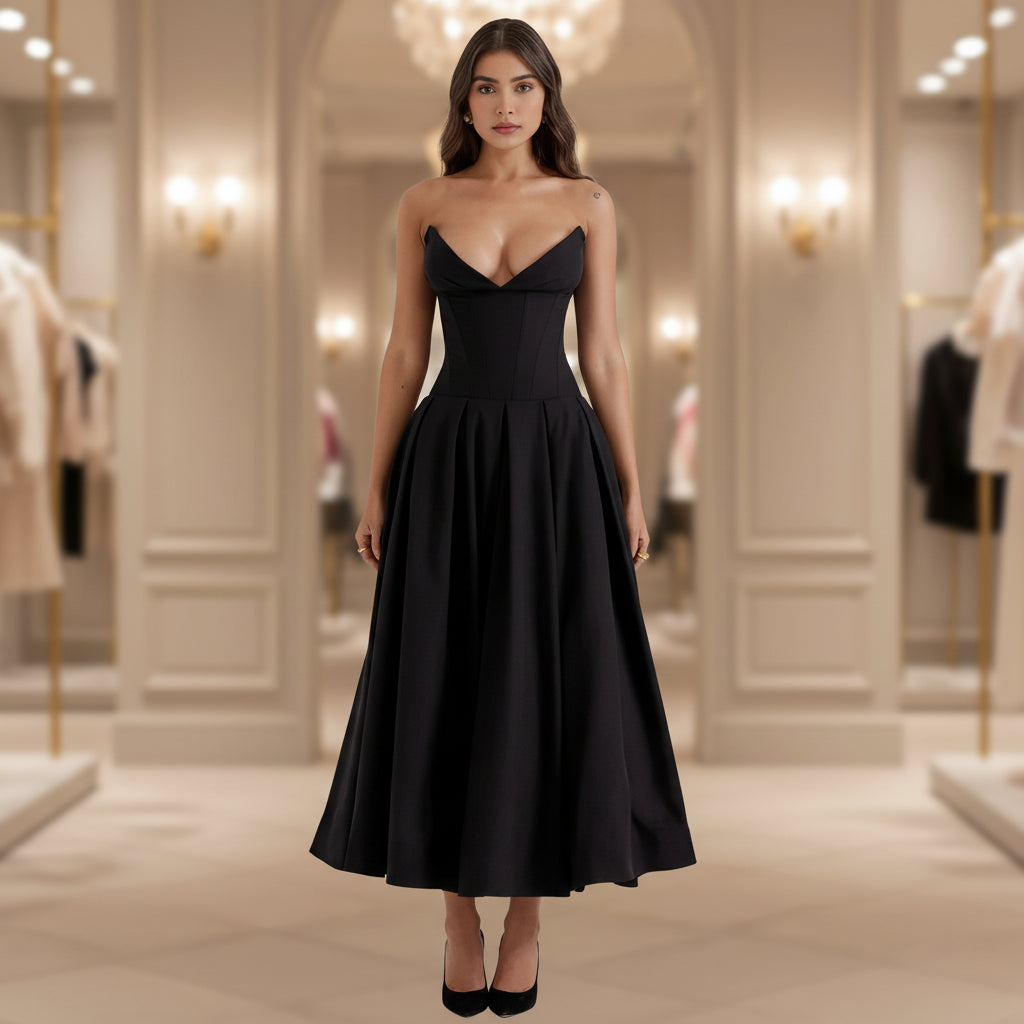 Vestido Midi Fluido Verão Decote V Casual