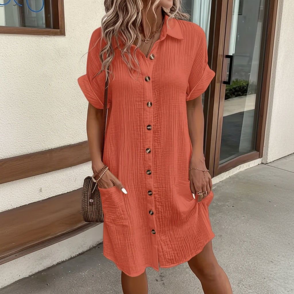 Women's Midi Shirt Dress Casual Short Sleeve | Dress - Image 9