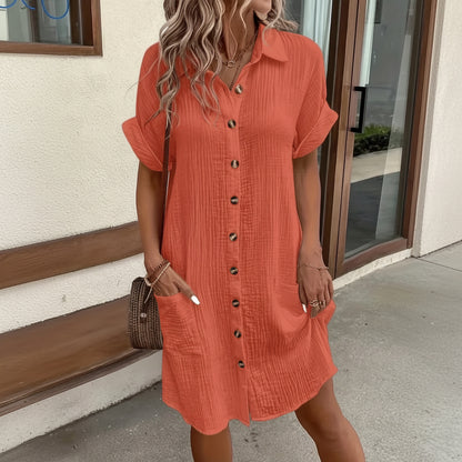 Women's Midi Shirt Dress Casual Short Sleeve | Dress - Image 9