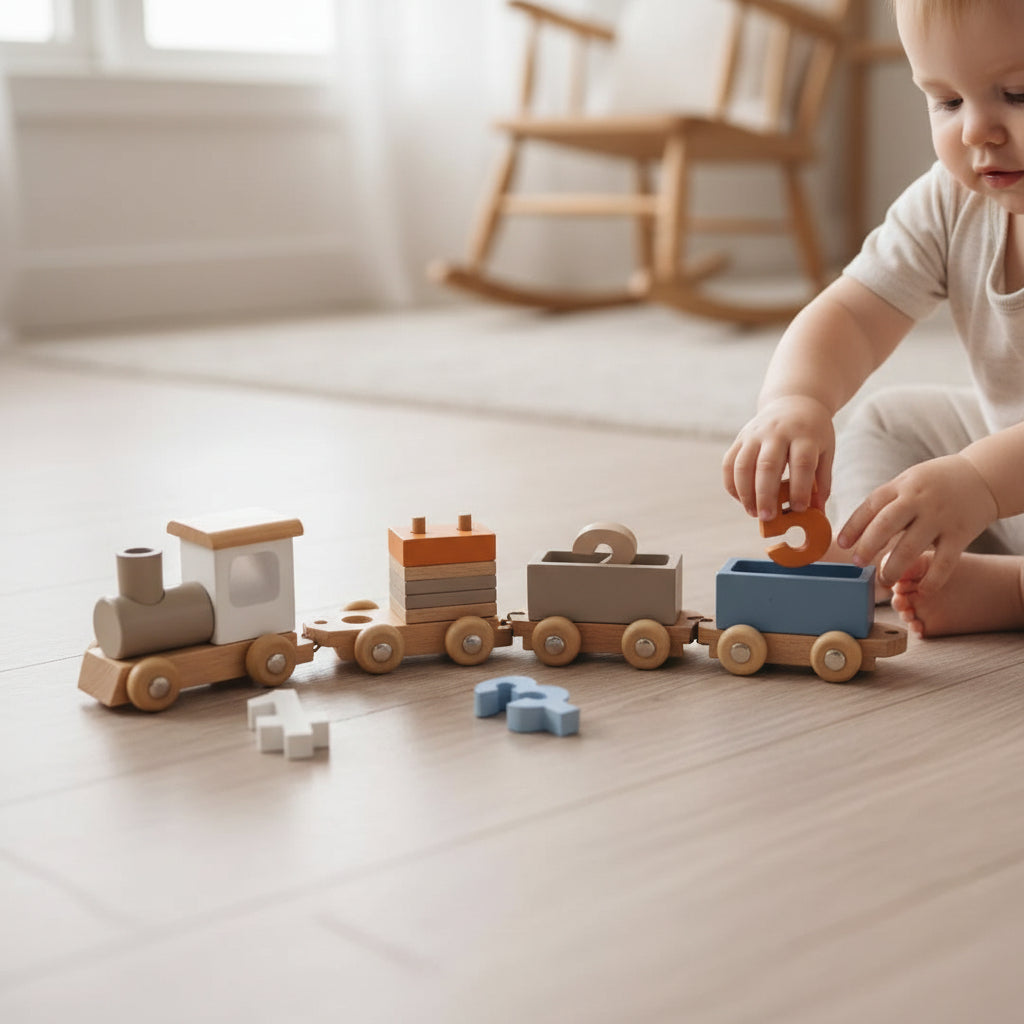 Wooden Train Set Fine Motor Skills Toy Interactive Learning - Image 2